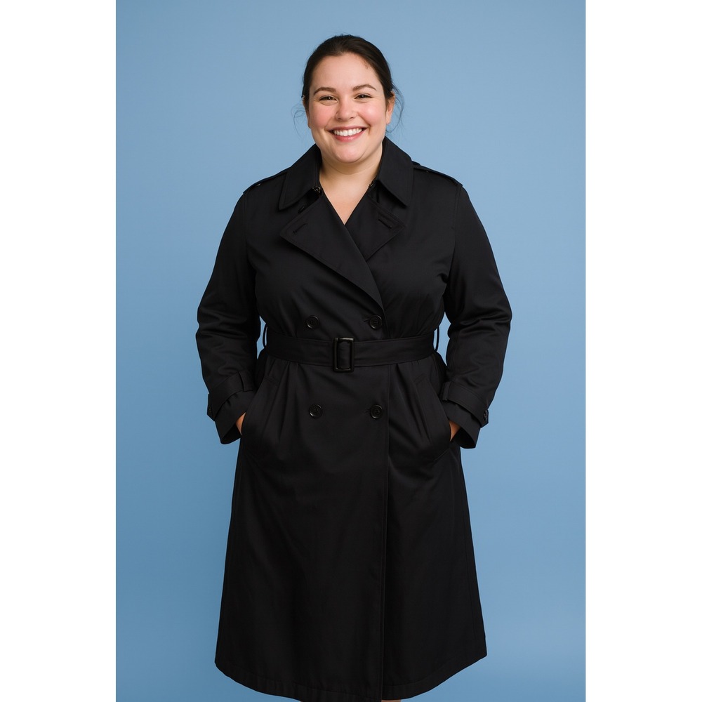 Garrison Collection‎ Trench Coat Womens 12R Black Double Breasted All Weather
